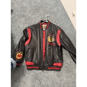 Vintage Chicago Blackhawks Leather Jacket XL G-III Carl Banks NHL Full Zip
